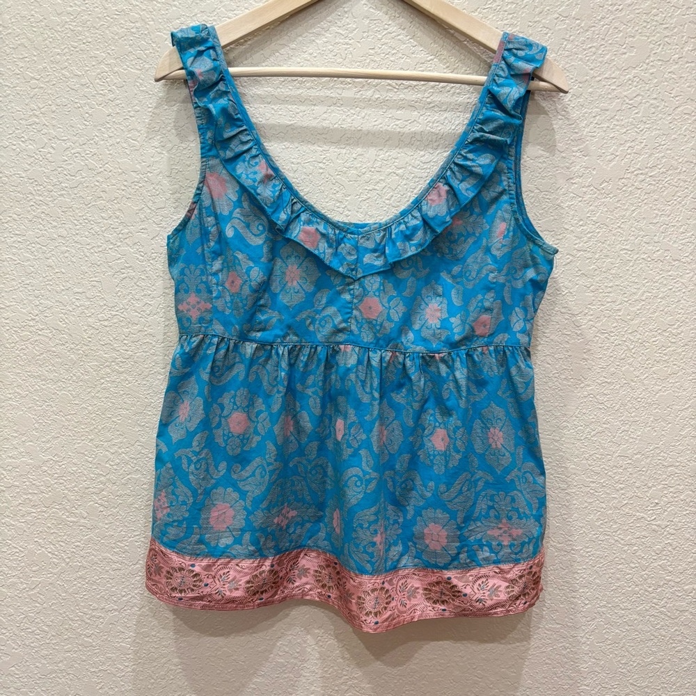 Anthropologie Edme & Esyllte Blue & Pink Brocade Sleeveless Blouse Sz 10 Boho
